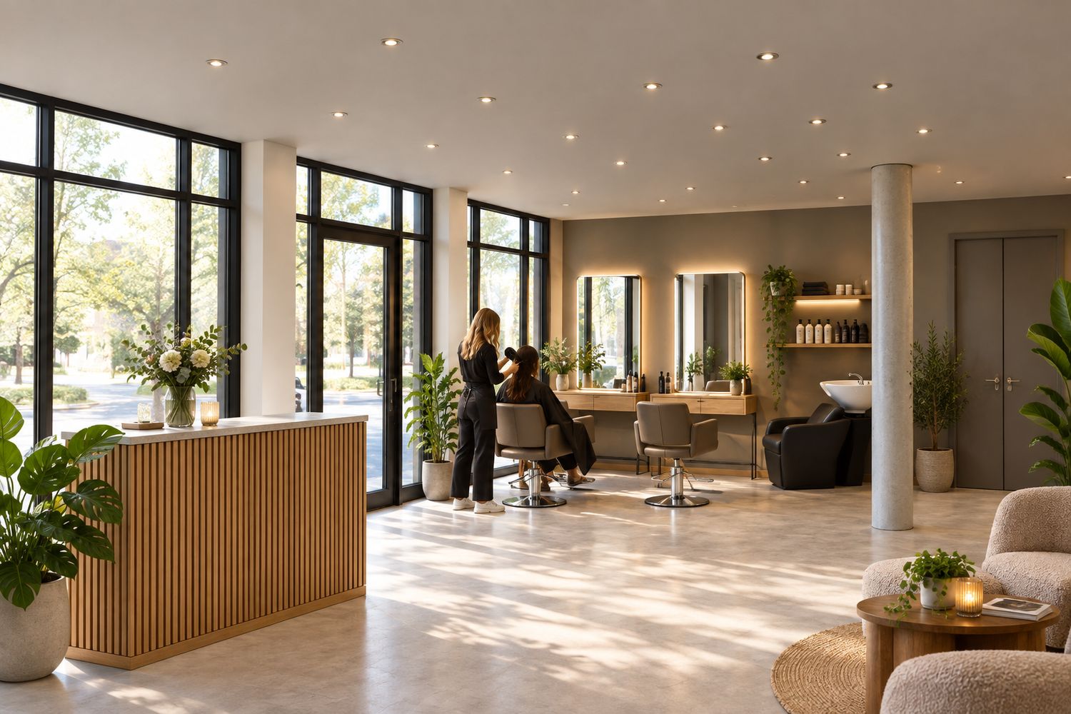 KI-Beispiel: Ein Salon mit Tageslicht